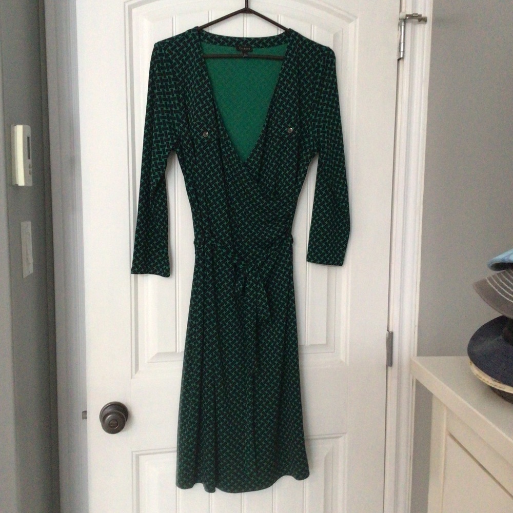 Talbot’s Wrap Style Dress, Green & Black Size Medium